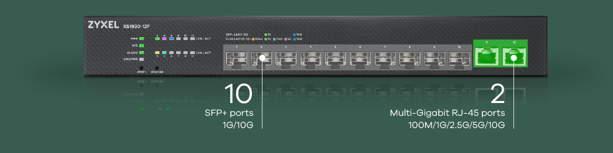 Zyxel XS1930-12F Switch Fibre 10G Smart Managed NebulaFlex, 10 Ports, 2 Multi-Gigabit