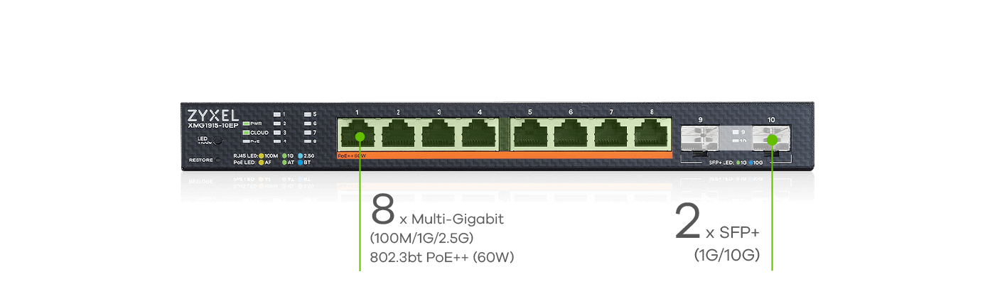 Zyxel XMG1915-10EP Switch 8-Port 2.5GbE PoE++ 2 SFP+ Smart Managed