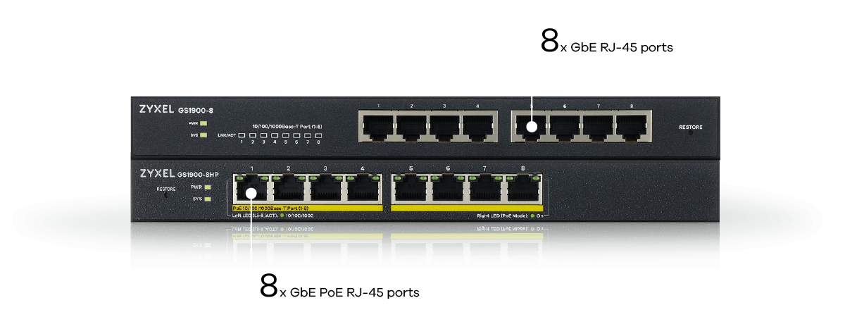 Zyxel GS1900-8HP v3, Switch PoE Smart Managed 8 Ports Gigabit, 802.3at, Fanless